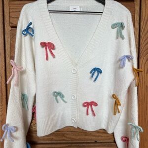 Luna ivy Sweater cardigan with Colorful Bow Accents